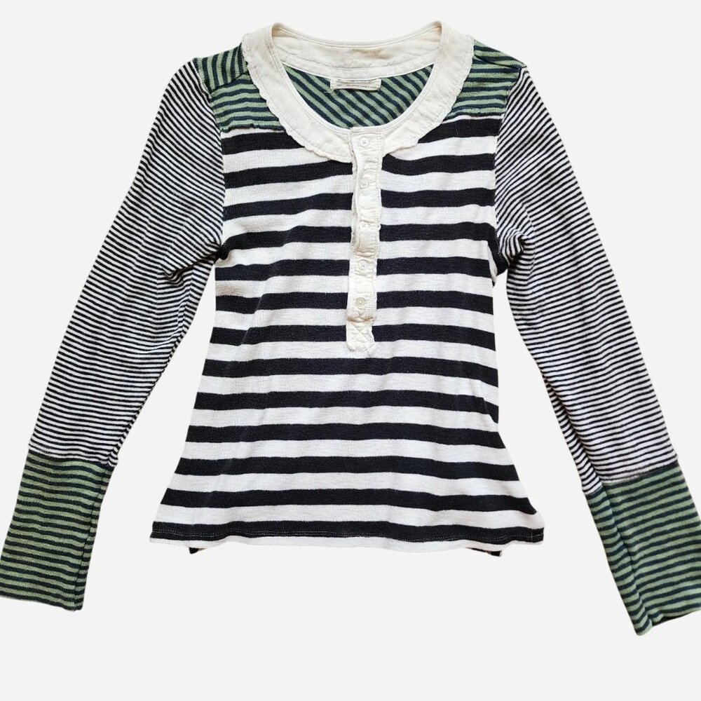 We the Free vintage green and white striped Henley - size small